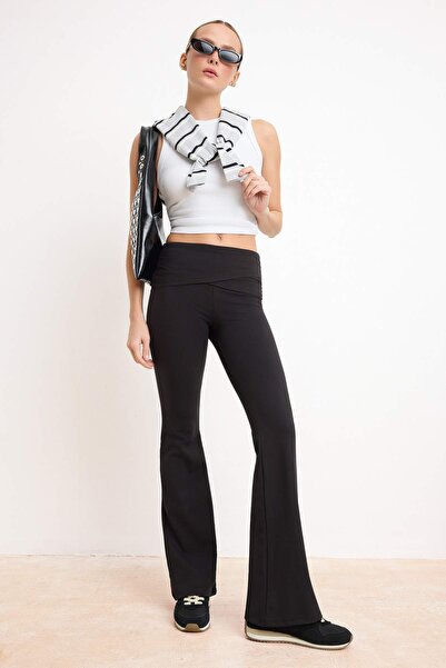 Trendyol Collection Black Flare/Spanish Leg Regular Waist Diver/Scuba Knitted...