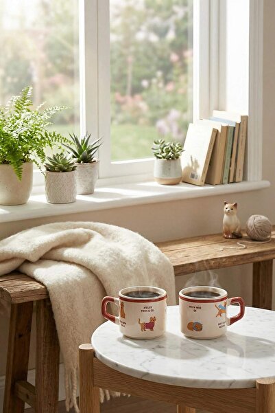 TRENDYOLMİLLA HOME 2-teilige Katzen-Tasse aus Keramik 8 cm /184 ml TPHSS26UP0...