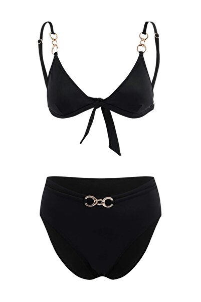 Trendyol Collection Μαύρο Τρίγωνο Σετ Μπικίνι Ψηλόμεσο με Καλυμμένα Αξεσουάρ ...