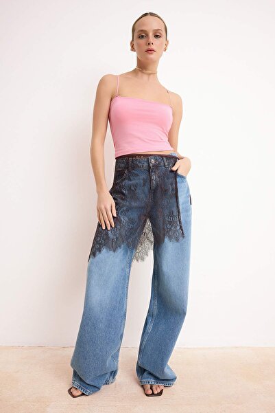 Trendyol Collection Pink Fitted/Body-Fitting Strappy Strapless Sleeveless Cot...