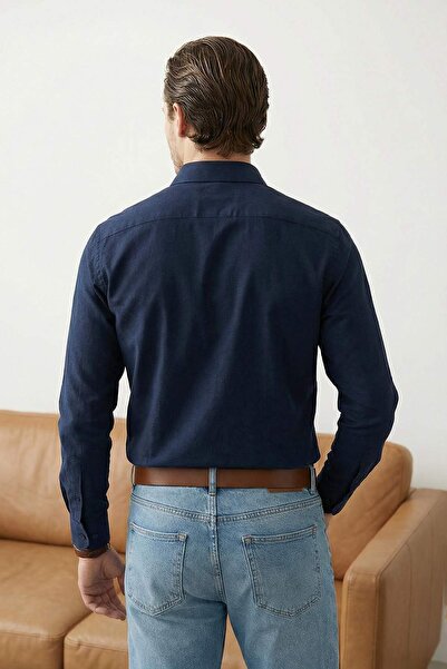 Trendyol Collection Navy Blue Regular Fit Gabardine Textured Easy-Iron Men's ...