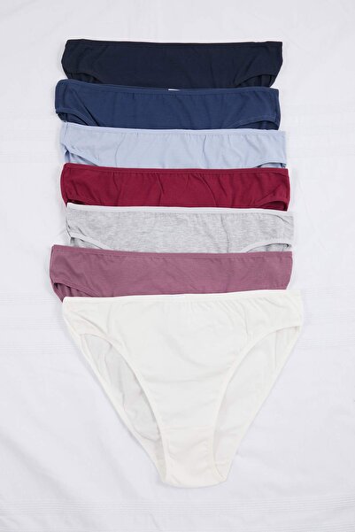 Trendyol Curve Blue-Multicolor 7-Pack Cotton Classic Knitted Plus Size Pantie...