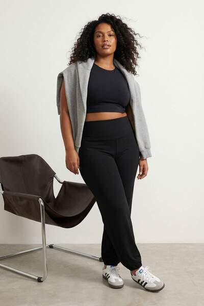 Trendyol Curve Black High Waist Brushed Soft Fabric Reflector Printed Knitted...