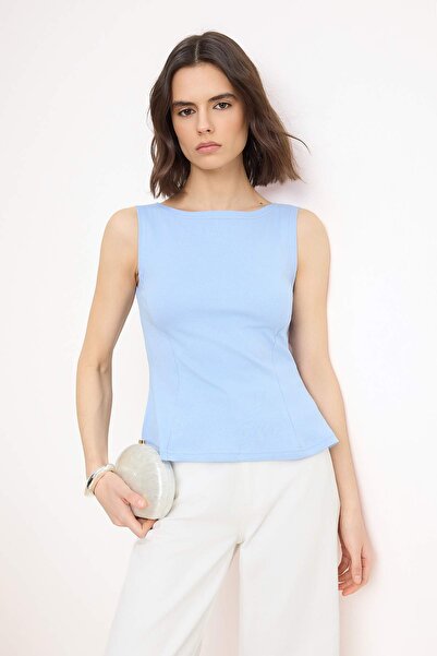 Trendyol Collection Bluză tricotată elastică cu mâneci zero albastru TWOSS25B...