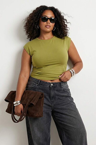 Trendyol Curve Πράσινη μπλούζα από βισκόζη, ελαστική, άνετη, βασική, πλεκτή, ...