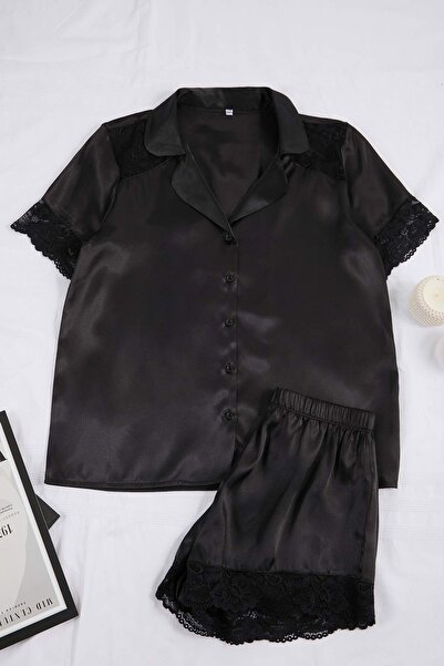 Trendyol Collection Μαύρο Σετ Πιτζάμες από Σατέν Υφαντό THMSS26PT00102