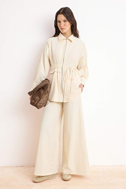 Trendyol Modest Taş Regular Terrycotton Plain Woven Zipper Detailed Hijab-Unt...