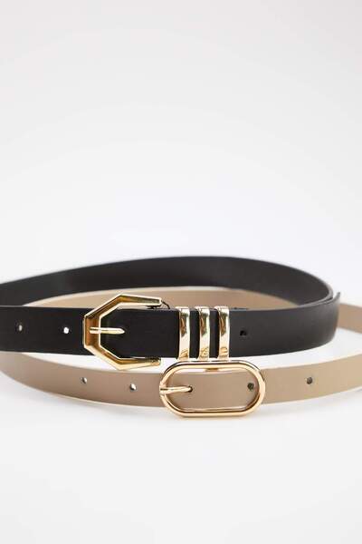 ترينديول كوليكشن حزام نسائي نحيف باللونين الأسود/البيج من مجموعة Double Pack ...