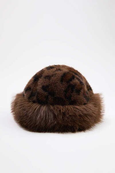 TRENDYOL SHOES Mehrfarbiger brauner Damen-Hut mit Leopardenmuster und Kunstfe...