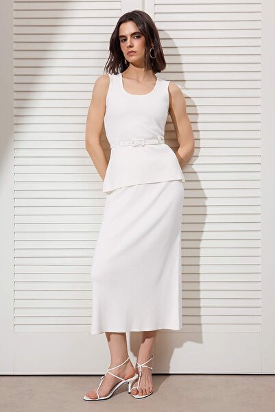 Trendyol Collection Limited Edition Ecru Pool Collar Body-Hugging 2-Piece Blo...