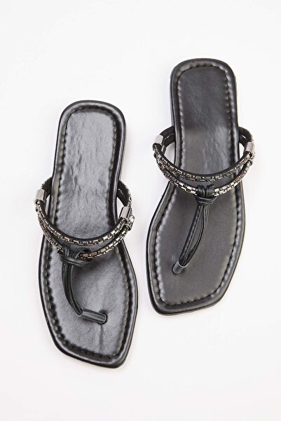 TRENDYOL SHOES الصنادل النسائية الوجه يتخبط الأسود