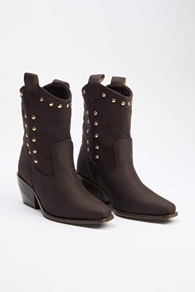 TRENDYOL SHOES Темно-коричневі замшеві черевики з гострим носком і блоковим к...