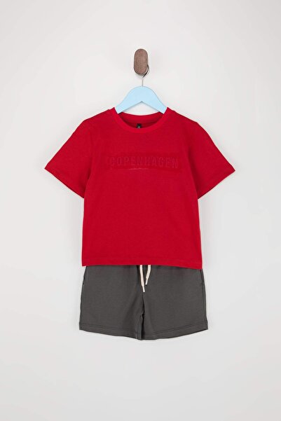 TRENDYOLKIDS Crveni dečački stan Pleteno donji - gornji set TKDSS26AU00027