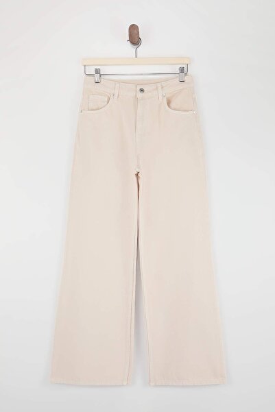 Trendyol Collection Bež lila DRAPEIRANE farmerke sa visokim strukom, 100% pam...