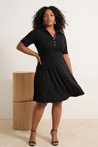 Trendyol Curve Mornarsko plava Rebrasta pletenina Pleteno haljina veće veliči...