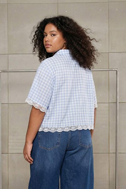 Trendyol Curve Μπλούζα Blue Voile Υφαντό Plus Size TBBSS26AF00113