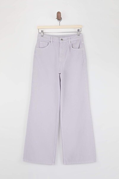 Trendyol Collection Lilac Dumped High Waist 100% Cotton Wide Leg Jeans Twoss2...