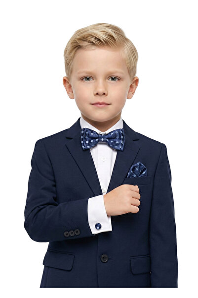 Doctor junior Boy's parliament blue polka dot cufflink handkerchief bow tie set