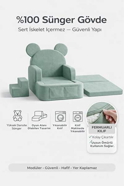 SABY Luxury Tedyy Baza ve Başlıklı Montessori Full Sünger Yatak Seti