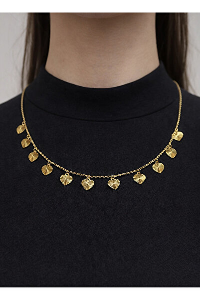 REDMOON GOLD 14 Ayar Altın Kalpli Pullu Kolye