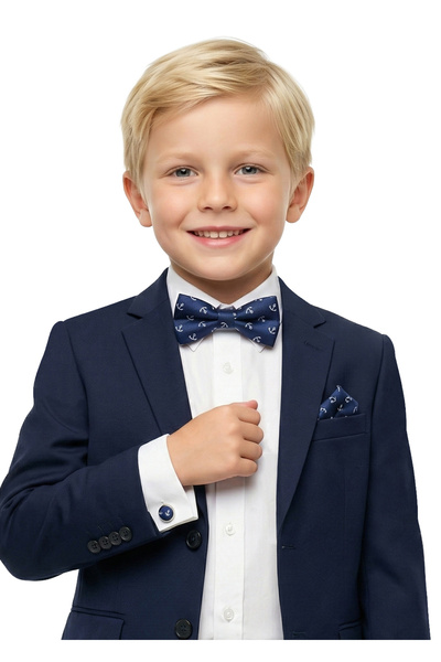 Doctor junior Boy's parliament white polka dot cufflink handkerchief bow tie set
