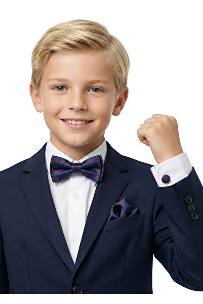 Doctor junior Boy's parliament red polka dot cufflink handkerchief bow tie set