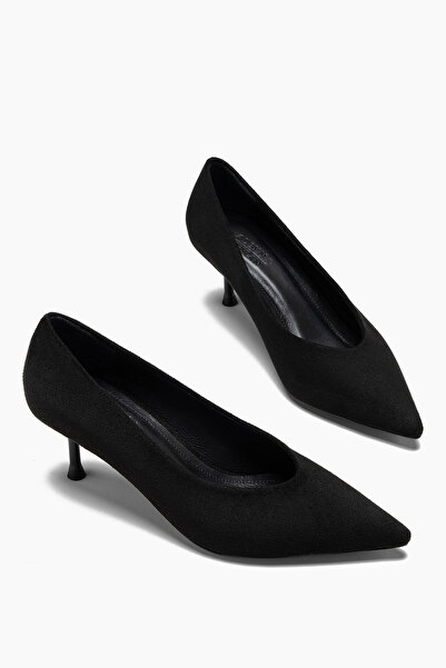 ALEYNA CEYLAN Arleta Siyah Süet Sivri Burunlu Topuklu Kadın Ayakkabı