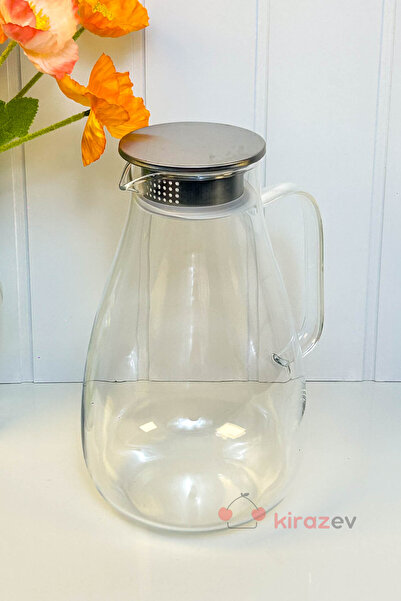 KirazEv Süzgeç Kapaklı Borosilikat Büyük Cam Sürahi