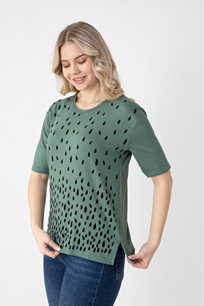 Orly More Viscose Fabric Mini Slit Short Sleeve Printed Mother's Combed Cotto...