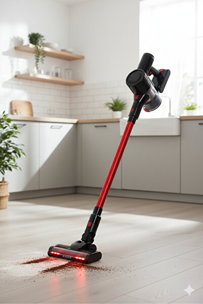 HİKİNG Şarjlı Dikey Süpürge Kırmızı | BLDC Motor, Güç Ayarı, Geniş Hazne, 60 ...