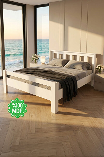 Ninnimo Still 150x200 Yatak Uyumlu Çift Kişilik Mdf Beyaz Karyola Msçy-1