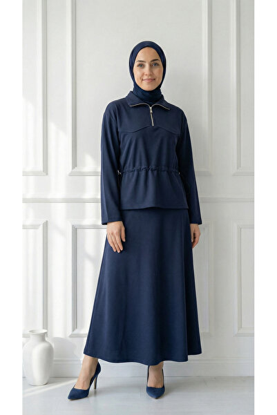 MİHRA STORE Σετ φούστας Suna Beli Tunnel με μισό φερμουάρ-AS103 Σκούρο Μπλε