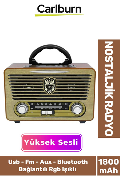 Carlburn Kaliteli Yüksek Sesli Retro Nostalji Bluetooth Bağlantılı Usb Sd Kar...