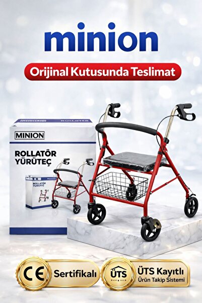 Minion Rolatör Hasta Yaşlı İçin Oturaklı Yürüteç 4 Tekerlekli Yürüteç