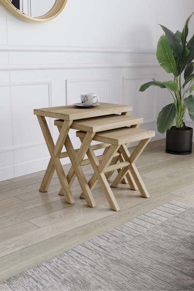 KIYMIK HOME 4013 Zigon Sehpa – %100 Gerçek Ağaç