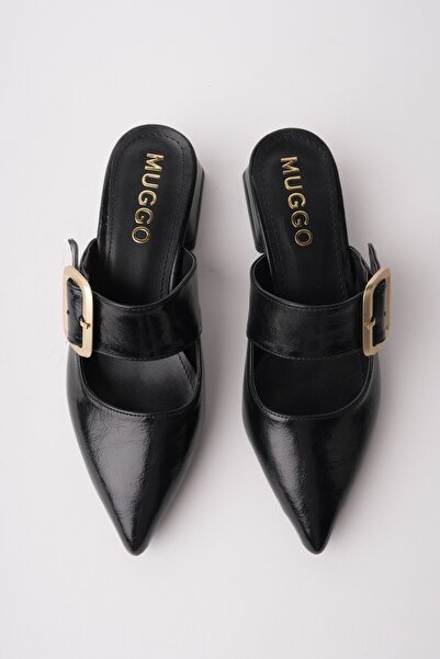 MUGGO Desti̇ny Gold Buckle Single Strap Pointed Toe Women's Heeled Slippers