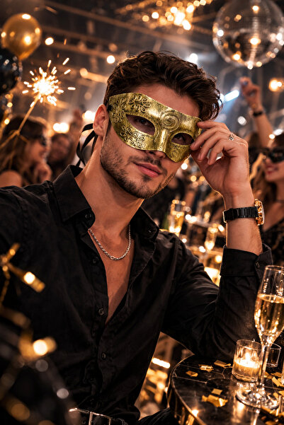 PARTİPORT قناع البندقية الذهبي العتيق للرجال، قناع الحفلات، قناع الهالوين