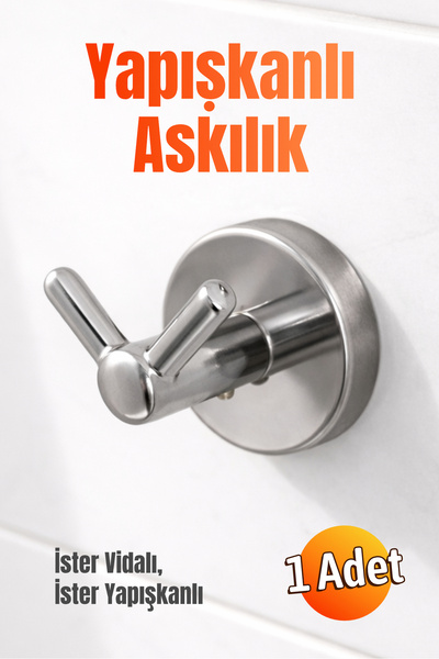 Badem10 A18108Y (1 ADET) Kendinden Yapışkanlı İkili Krom Askılık Vidalı Yapış...