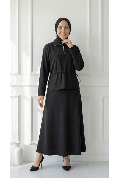 MİHRA STORE Σετ φούστας Suna Beli Tunnel με μισό φερμουάρ-AS103 Μαύρο