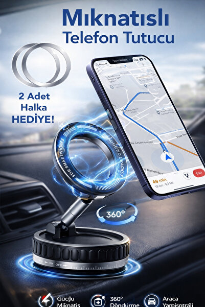 BEYZANA Güçlü Vakumlu 360° Dönebilen Manyetik Telefon Tutucu Ayna Cam Araba U...