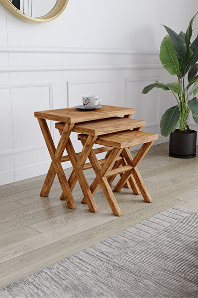 KIYMIK HOME 4013 Zigon Sehpa – %100 Gerçek Ağaç