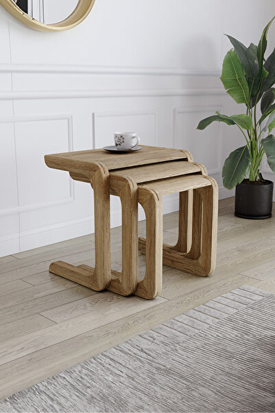 KIYMIK HOME 4014 Zigon Sehpa – %100 Gerçek Ağaç - Meşe