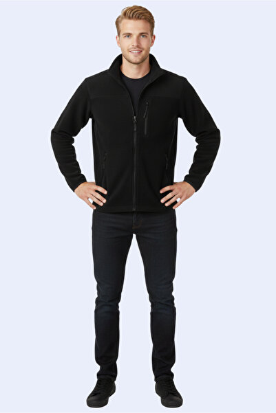 PERSONELİTY Black 3 Zipper Fleece Cardigan