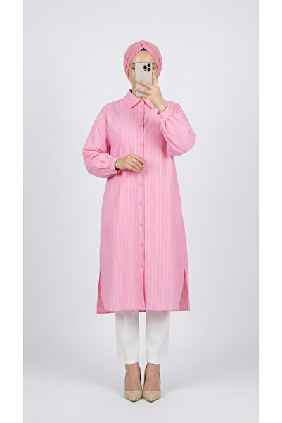 MİHRA STORE Μακρύ ριγέ τουνίκ με μέλισσανο βελονάκι στον αστράγαλο και σχισμέ...