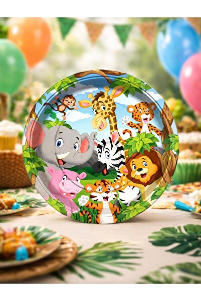 Parti Adresi Safari Konseptli Tabak Doğum Günü Karton Tabak 23 Cm