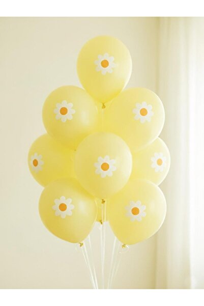 Parti Adresi Papatya Temalı Makaron Sarı Balon Seti Doğum Günü Balon Seti