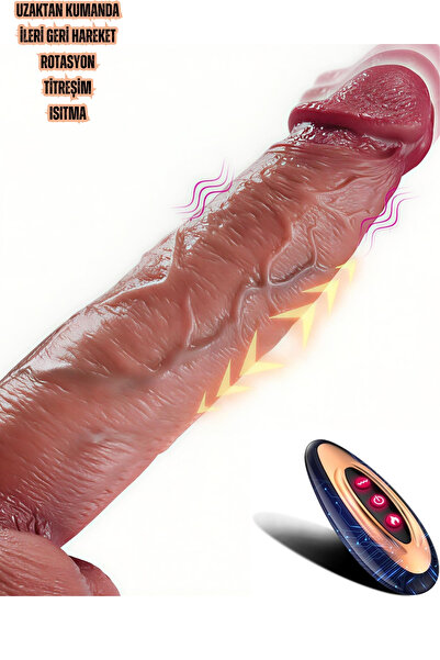 Uzaktan Kumandalı Titreşimli Isıtmalı İleri Geri Hareketli Melez Realistik Penis Vibratör 22 Cm