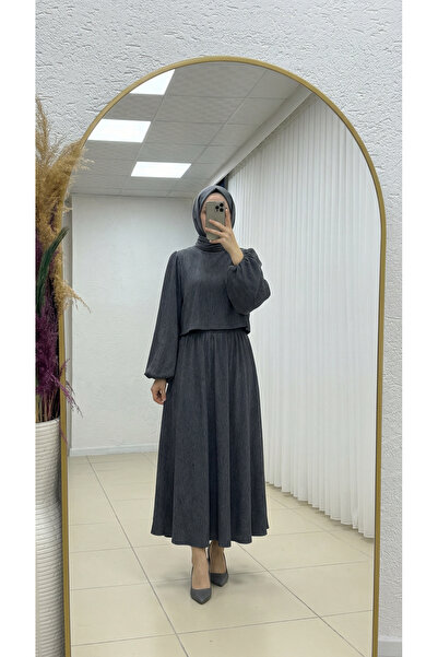 MİHRA STORE Gülsüm Balon Kol Damla Etekli Takım-EK211 Antrasit