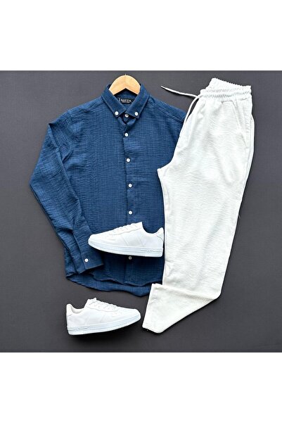 THEGENTMAN Men's Crinkle Linen Shirt Pants Set