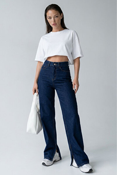 Madmext Тъмно сини дамски дънки с цепки с висока талия MG1384